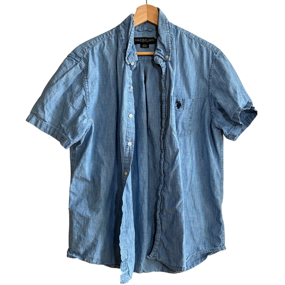 U.S. Polo Assn. 11A594 Button Down Shirt Large Blue Mens Cotton Chambray